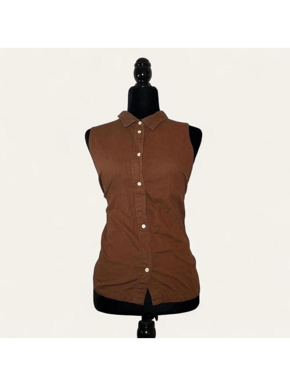 Brown Sleeveless Button Up Collared Top By Gap Size XXL
